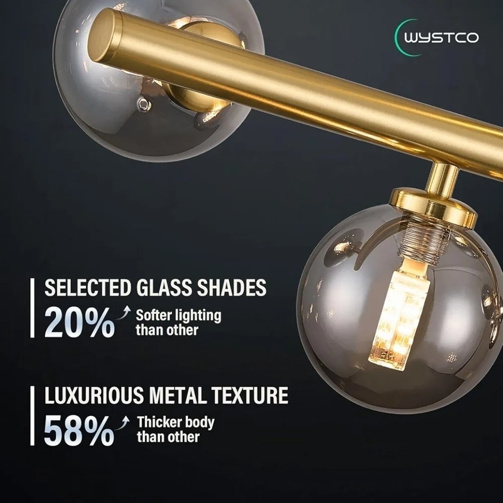 Mid Century Modern Globe Sputnik Chandelier, 9-Light Linear Chandelier - Picture 6 of 8